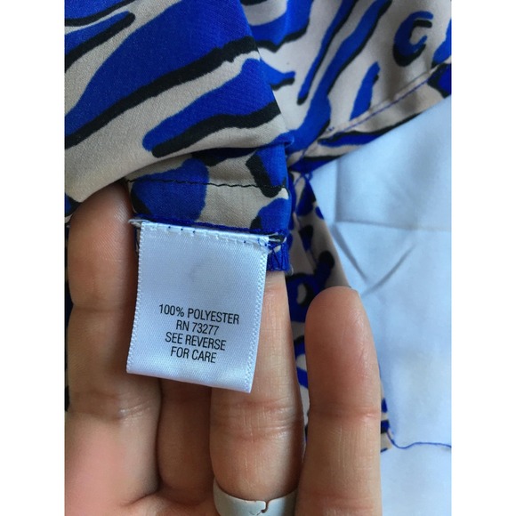 Dana Buchman Shirt Women XL Blue Beige Leopard Print Short‎ Sleeve Blouse EUC - Picture 7 of 12